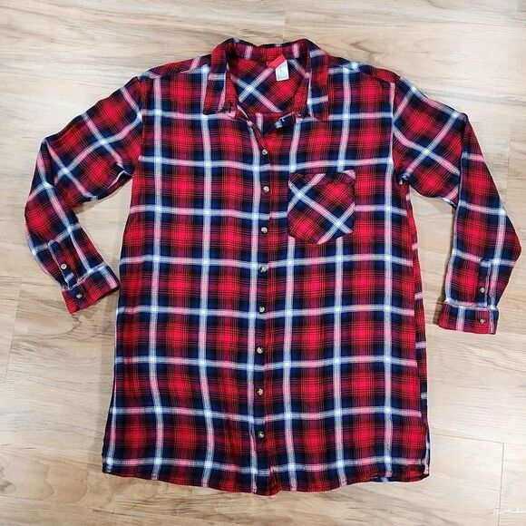 🧚♂️H&M Divided Red & Blue Plaid Long Sleeved Tunic Top Size 10 - Picture 2 of 13